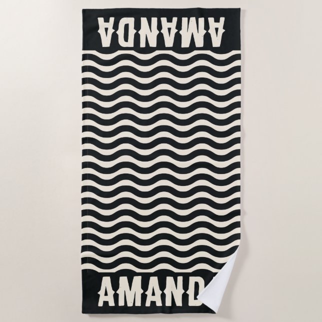 Retro Personalised matching summer vacation  Beach Towel (Front)
