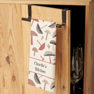 Retro Personalised Mid-Century Mushroom Fungi Tea Towel