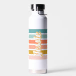 Retro Personalised Name Water Bottle<br><div class="desc">Retro inspired sunburst design in bright and playful vintage colours that can be personalised with your name.</div>
