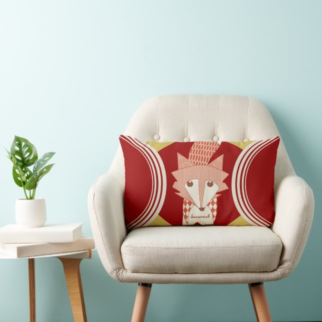 Retro Personalised Orange Red Stylised Fox Pillow (Chair)