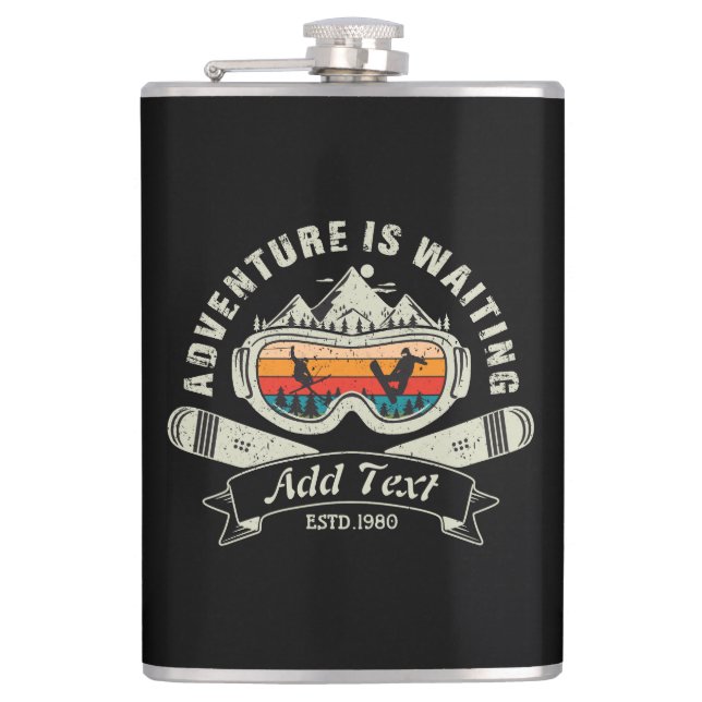 Retro Personalised Ski Adventure Hip Flask (Front)