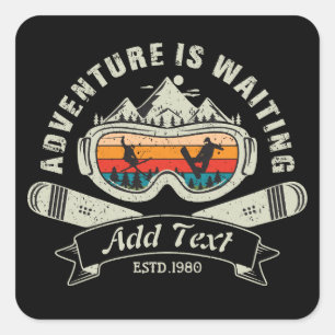 Retro Personalised Ski Adventure Square Sticker