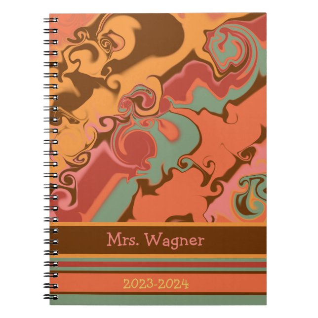 Retro Personalised Teacher Cheerful Pretty Modern  Notebook (Front)