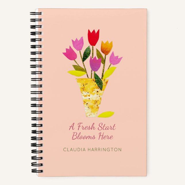 Retro Personalised Tulips Cute Floral Fresh Start Notebook (Front)