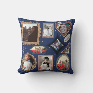 Retro Personalized 12 Photo Collage Template DIY Cushion