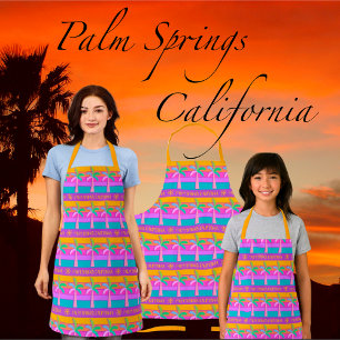 Retro Personalized Sunset Tropical Palms Apron