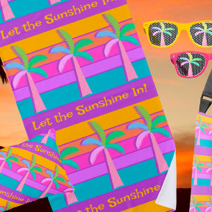 Retro Personalized Sunset Tropical Palms Beach Towel