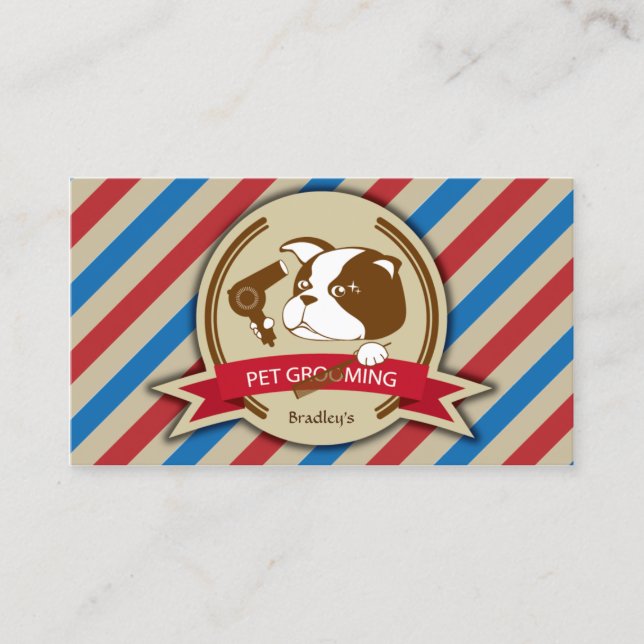 Retro Pet Grooming Service Pet Salon Business Card (Front)