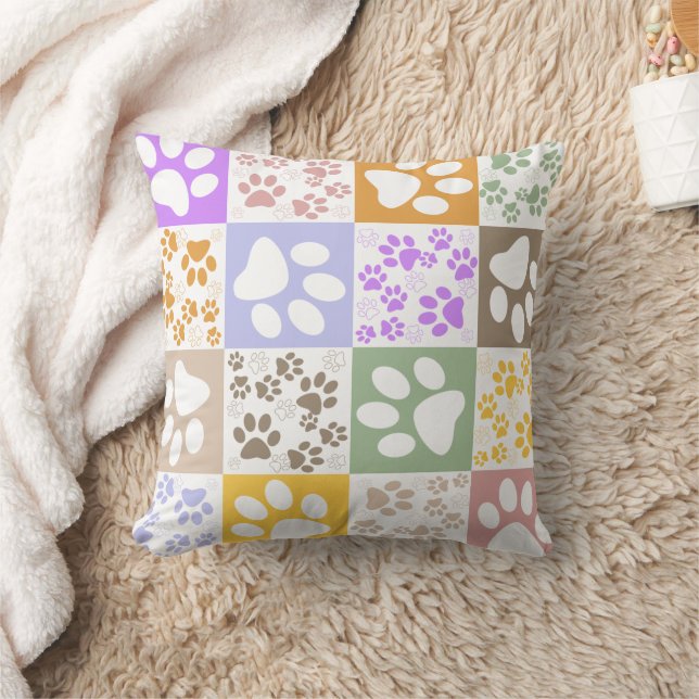 Retro Pet Paw Chequered Pattern Cushion (Blanket)