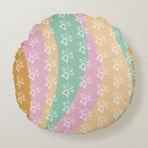 Retro Pet Paw Print Marble Groovy  Round Cushion