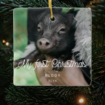 Retro Pet's First Christmas photo Ceramic Ornament<br><div class="desc">A modern typography for this photo ornaments collection. To customize with your favorite pet picture,  beacause even our beloved animals deserve to be part of the Christmas magic! You can also easily change the color of the font if you like.</div>