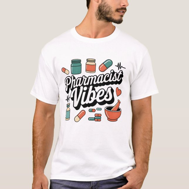 Retro Pharmacist Vibes Pharmacy Worker Medical Des T-Shirt (Front)