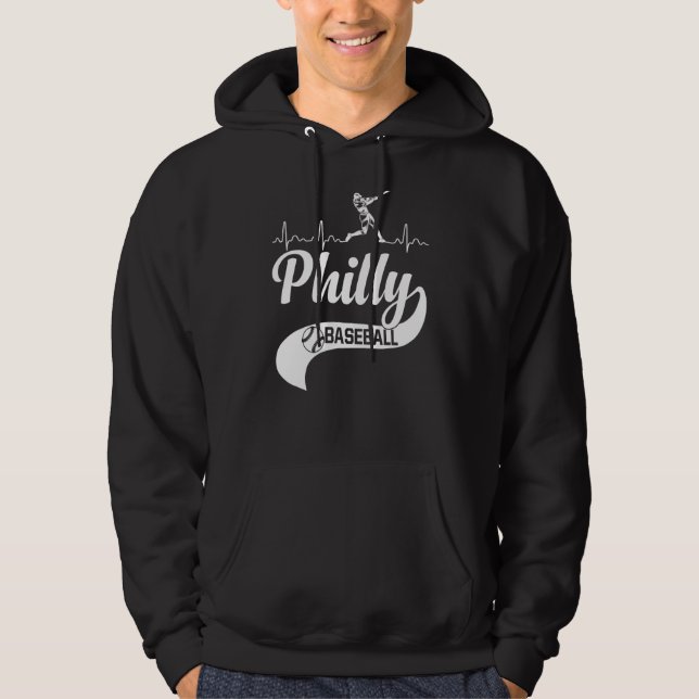 Retro Philadelphia Baseball Heartbeat Vintage Phil Hoodie (Front)