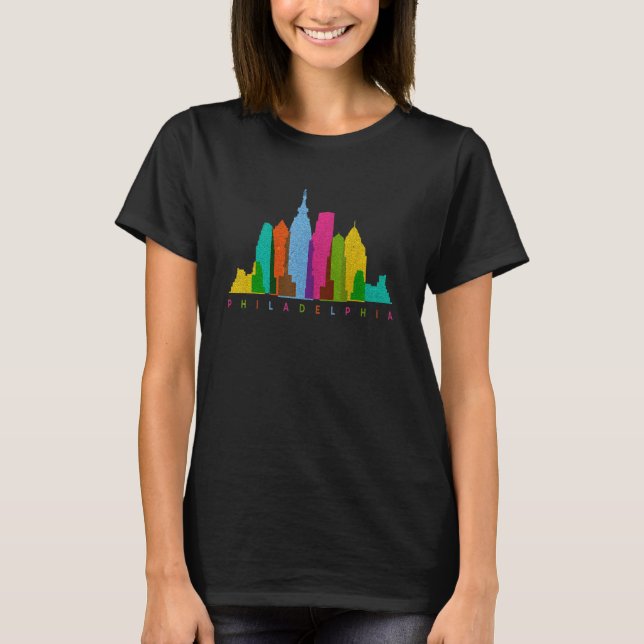 Retro Philadelphia Skyline Colourful Philly T-Shirt (Front)