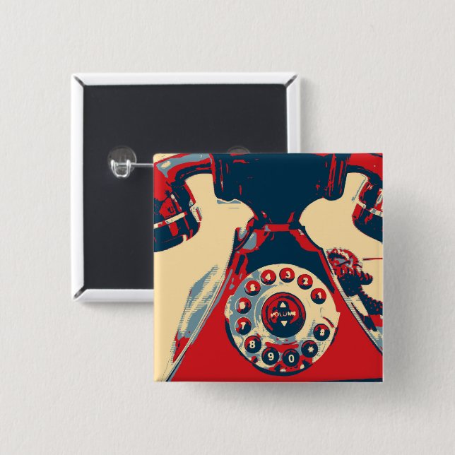 Retro Phone 15 Cm Square Badge (Front & Back)