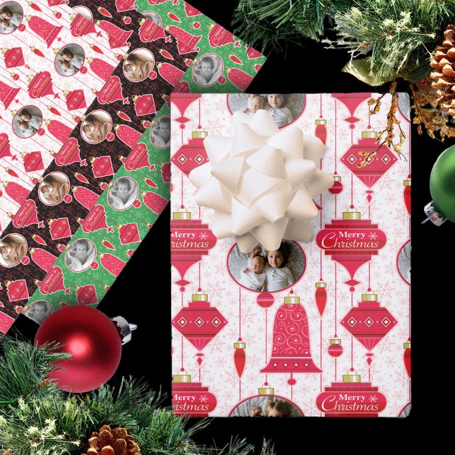 Retro Photo Christmas Ornaments Snowflakes Wrapping Paper Sheet (Creator Uploaded)