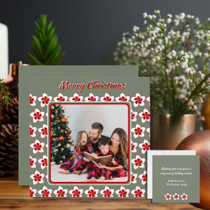 Retro Photo Christmas Red White and Green Flower 