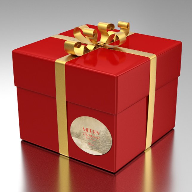 Retro Photo Christmas tree  Classic Round Sticker (Creator Uploaded)