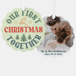retro photo first christmas married keepsake tree decoration card