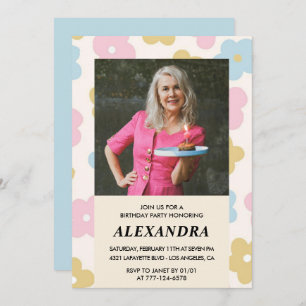 Retro Photo Floral Pattern 88th birthday Invitation