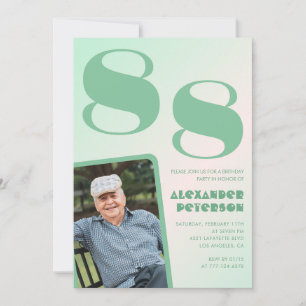 Retro Photo Green Gradient Man 88th birthday  Invitation