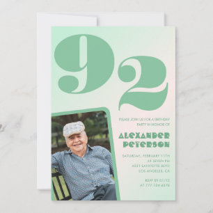 Retro Photo Green Gradient Man 92nd birthday  Invitation