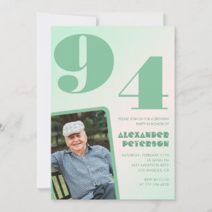 Retro Photo Green Gradient Man 94th birthday  Invitation