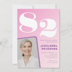 Retro Photo Pink 82nd birthday Invitation