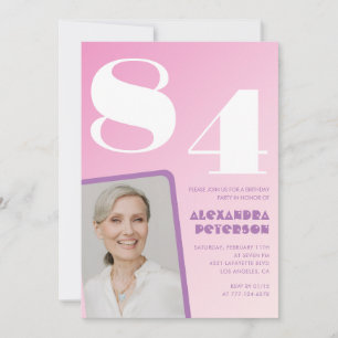 Retro Photo Pink 84th birthday Invitation
