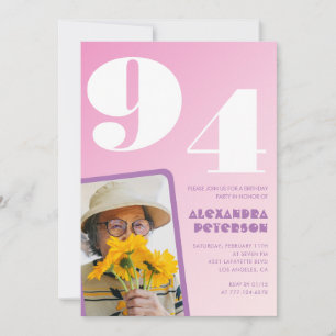 Retro Photo Pink 94th birthday Invitation