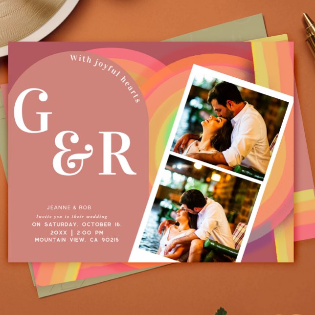 Retro photo Seventies Stripes Wedding Invitation (Creator Uploaded)