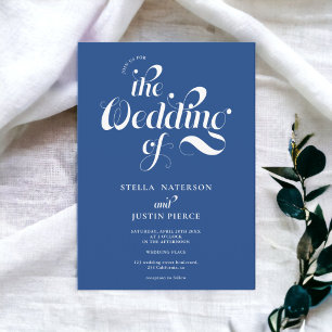 Retro photo white blue script wedding Qr code Invitation