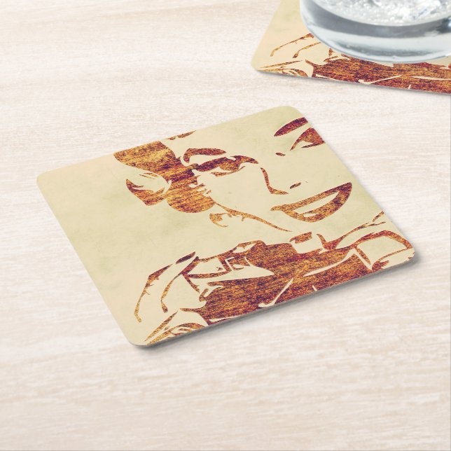 Retro photographer square paper coaster (Angled)