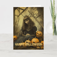 Retro Photography Halloween cute bad witch girl