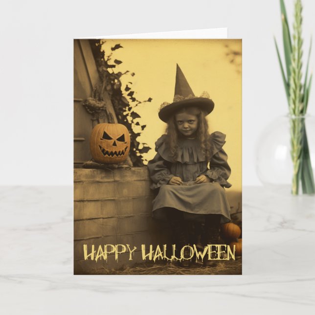 Retro Photography spooky Halloween creepy girl Holiday Card (Front)