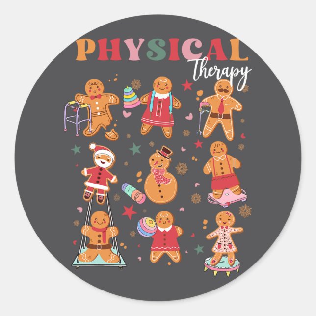 Retro Physical Therapy Gingerbread Christmas Pt Fu Classic Round Sticker (Front)