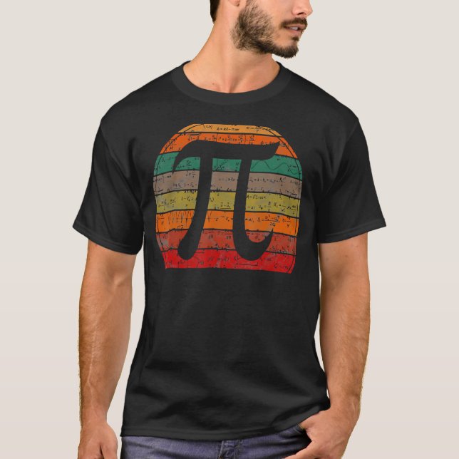 Retro Pi Symbol Sunset  Math Equations Geek Pi Day T-Shirt (Front)