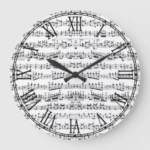 Retro Piano Sheet Music Notes Pattern Large Clock