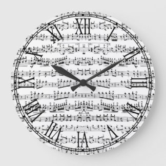 Retro Piano Sheet Music Notes Pattern Large Clock