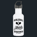 Retro Pickleball Athletic Department Custom Stainl 532 Ml Water Bottle<br><div class="desc">Hydrate in style with this fun pickleball water bottle featuring crossed pickleball paddles,  ball and retro typography in black.  Add your custom text to personalise - player name,  team name,  club name,  town,  city,  tournament name,  etc. Makes a great gift for pickleball players,  coaches,  teammates,  etc.</div>
