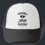 Retro Pickleball Athletic Department Custom Trucker Hat<br><div class="desc">Fun pickleball hat featuring crossed pickleball paddles,  ball and retro typography.  Add your custom text to personalise - team name,  club name,  town,  city,  tournament name,  etc. Makes playing pickleball even more fun.</div>