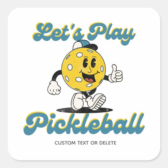 Retro Pickleball Cartoon Mascot Personalised Text Square Sticker (Front)