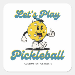 Retro Pickleball Cartoon Mascot Personalized Text Square Sticker