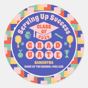 Retro Pickleball Graduation Party Classic Round Sticker