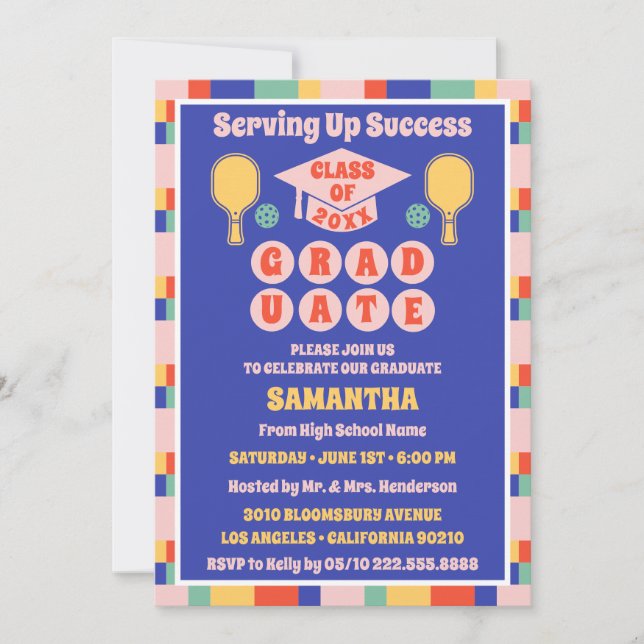 Retro Pickleball Graduation Party Invitations (Front)