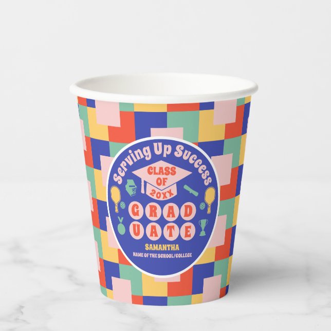 Retro Pickleball Graduation Party  Paper Cups (Front)