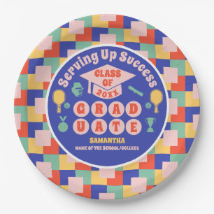 Retro Pickleball Graduation Party Paper Plate