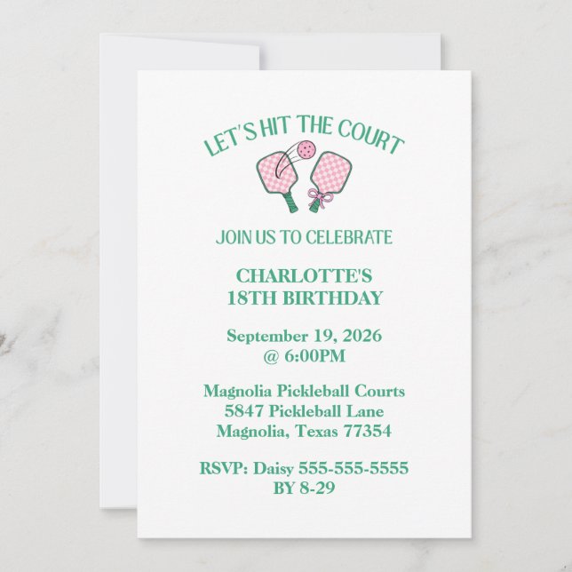 Retro Pickleball Let's Hit The Court Birthday Invitation (Front)