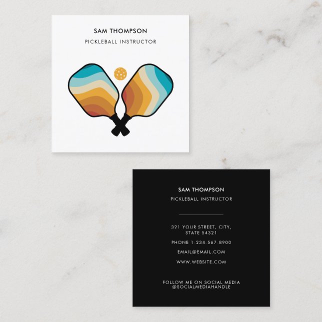 Retro Pickleball Paddle Ball Pickleball Instructor Square Business Card (Front/Back)