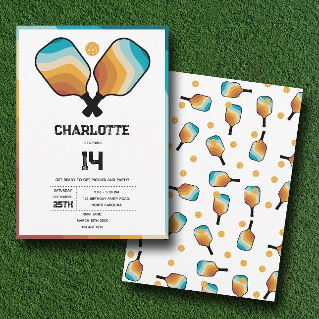 Retro Pickleball Paddles & Ball Birthday Party Invitation (Retro Pickleball Paddles & Ball Birthday Party Invitation)
